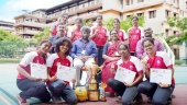 Amrita School of Pharmacy team winning Kerala inter-collegiate throwball championship