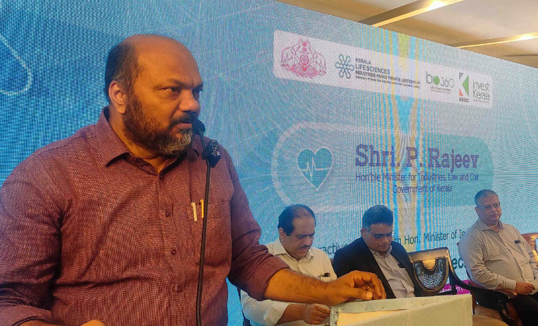 Kerala Industry Minister P. Rajeev speaking about the potential of the medical device manufacturing 