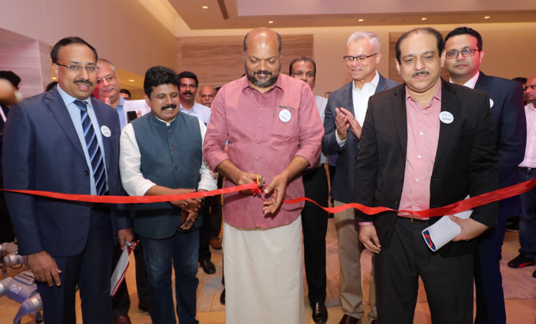 Industries Minister P Rajeeve inaugurates an exhibition held as part of the Robotics Round Table in 