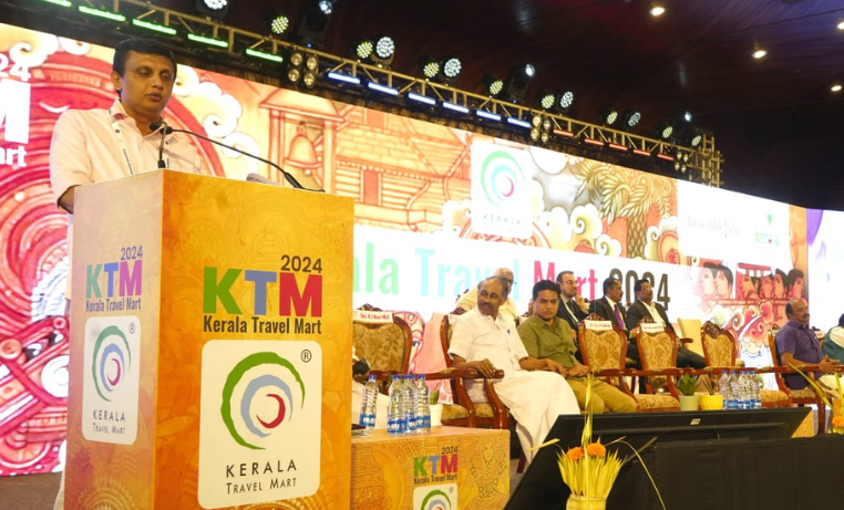 Tourism Minister P.A. Mohammed Riyas speaking about Kerala's aim to become a MICE wedding destinatio